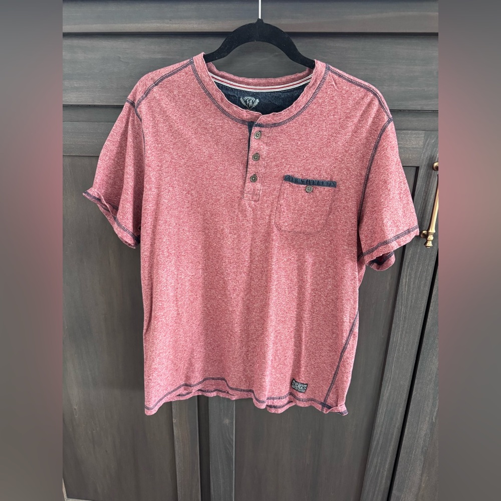 Men's Short Sleeve Henley Pocket Tee - Red